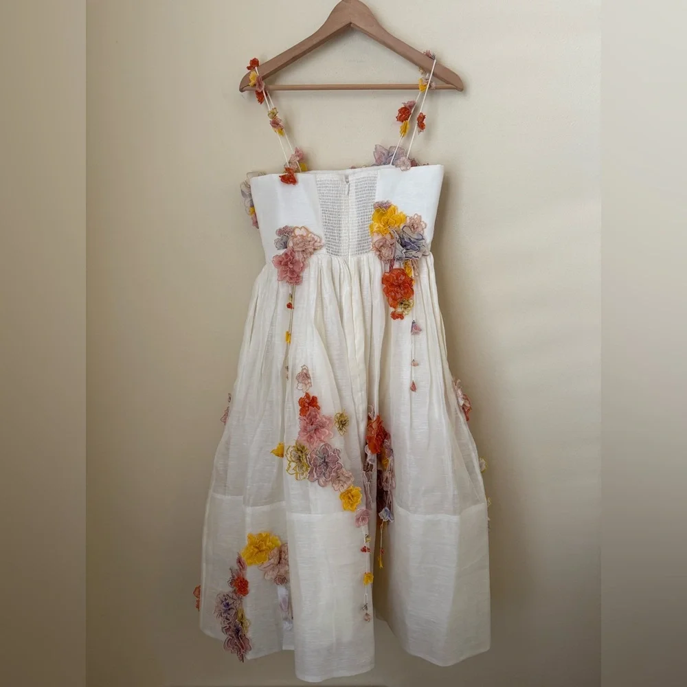 Zimmermann New Postcard Midi Dress Floral Applique White Size 1 - Picture 4 of 9